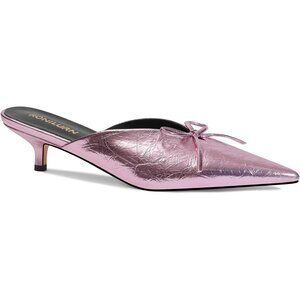 RONILURN Kitten Heel Pink Faux Leather Women Pumps Bow Closed Toe Pointed Toe